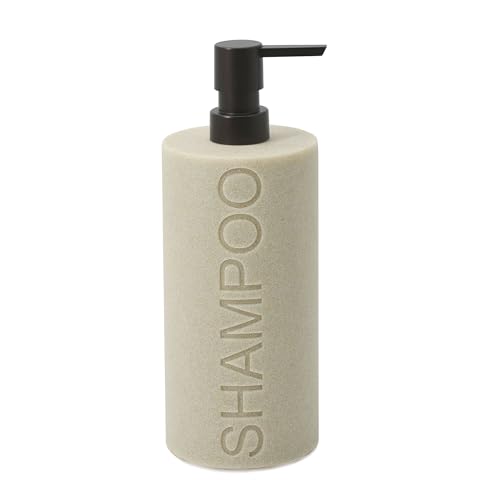 Resin Tan Sandstone Shampoo Engraved Bottle Refillable Pump Dispenser, Durable Waterproof Resin Construction for Bath, Shower - Tan Sandstone ORB Pump - color: Tan Sandstone Resin, Orb Pump - Shampoo