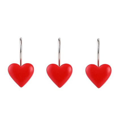 Twofish Home Red Heart Shower Curtain Hooks Anti Rust Shower Curtain Hooks Decorative Resin Red Heart Shower Curtain Rings Set of 12 - color: Red Heart