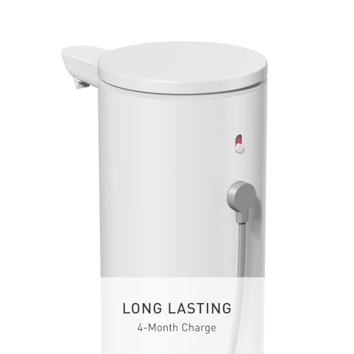 simplehuman Liquid Sensor Pump, 9 oz Automatic Soap Dispenser for Kitchen and Bathroom, Touchless Motion Sensor, Variable Dispense, Rechargeable, No-Drip Spout, High-Grade White Steel - color: White, style: 9 Oz.