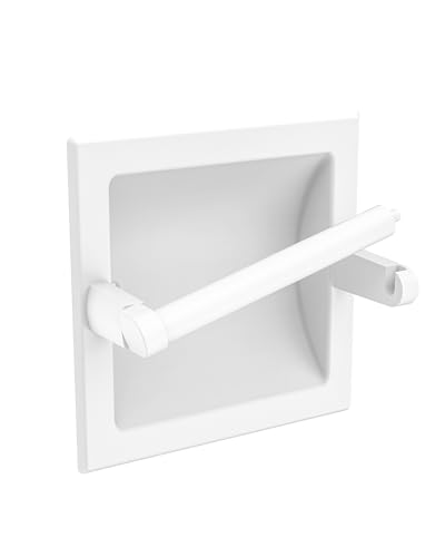 Recessed Toilet Paper Holder White,Pivoting Toilet Tissue Holder,Made of SUS304 Stainless Steel, in Wall Toilet Paper Holder with Bracket - color: White