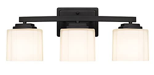 Tawson Adam Modern 3-Light Vanity Light Industrial Wall Sconce Lighting Fixture with Etched Glass Shade in Dark Bronze Black Finish for Bathroom, Hallway, Kitchen, Mirror