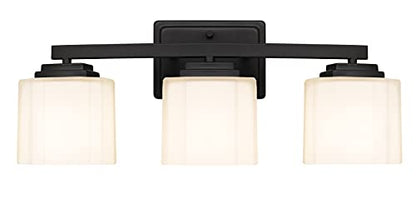 Tawson Adam Modern 3-Light Vanity Light Industrial Wall Sconce Lighting Fixture with Etched Glass Shade in Dark Bronze Black Finish for Bathroom, Hallway, Kitchen, Mirror