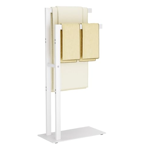 Yawinhe 2 Tier Free Standing Towel Rack,31.5in Towel Drying Rack,White | Blanket Holder with Marble Base;Tall Towel Drying Rack Outdoor; Metal Towel Stand for Bathrooms;Hand Holder for Bathroom - color: White