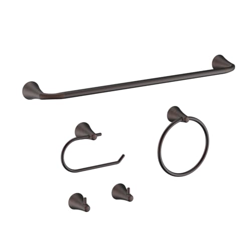 PIERCETON Collection, 5-Piece Bathroom Hardware Accessories Set, Towel Ring, Adjustable Expandable Towel Bar, Two Towel and Robe Hook, Toilet Paper Holder, Wall Mounted, Venetian Bronze - color: Venetian Bronze