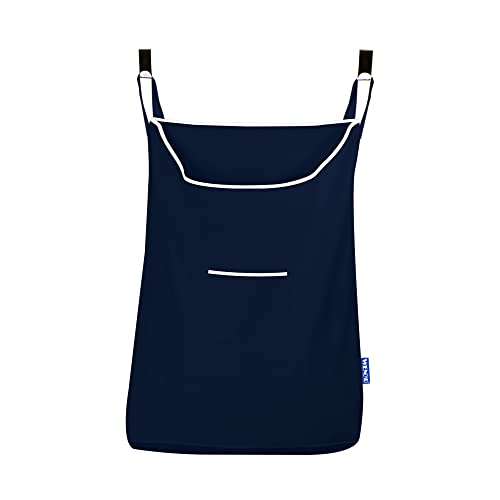 WENKO Laundry Hamper Bag Hanging, Over The Door Basket with Hooks, for Bathroom, Closet, Space Saving Storage, Wall mounted 3.94 x 20.47 x 31.89 in, Navy - color: Navy