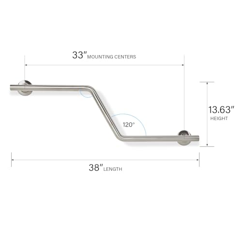 Seachrome Bathroom Grab Bar, 38 inch Stainless Steel, Right Handed Zuma Bar, 1 1/4 inch Diameter, Handicap Grab Bar, Safety Rail, Satin Stainless (Model: GWR-3638-QCR-SS) - color: Satin Stainless, style: Right-Hand