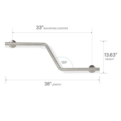 Seachrome Bathroom Grab Bar, 38 inch Stainless Steel, Right Handed Zuma Bar, 1 1/4 inch Diameter, Handicap Grab Bar, Safety Rail, Satin Stainless (Model: GWR-3638-QCR-SS) - color: Satin Stainless, style: Right-Hand