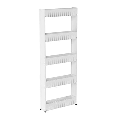Lavish Home Slim Rolling Storage Cart, White, 21.5” x 5” x 52” - size: 5-Tier