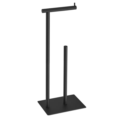 FFK Toilet Paper Holder Free Standing, 21.5" Bathroom Toilet Tissue Roll Holder Stand with Storage, SUS304 Stainless Steel Rustproof - color: Black