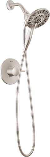 Delta Albion 14 Series Brushed Nickel Shower Faucet Set with In2ition 2-in-1 Dual Shower Head with HandHeld Spray Combo, Valve Trim Kit, Spotshield Brushed Nickel T142855-SP-I (Valve Not Included) - color: SpotShield Stainless