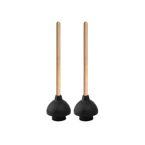 Superio Heavy Duty Plunger with 21 Inch Wooden Handle, Black Rubber - Classic Toilet Plunger, Heavy Duty, Double Thrust Force Cup, Rubber Toilet Plunger, Black Plunger (Wood-2 Pack) - size: 2 Pack