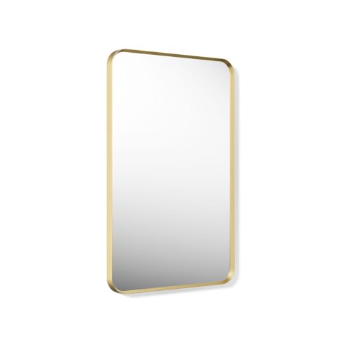 Kohler 26052-BGL Essential Rectangular Bathroom Mirrors, Bathroom Mirrors for Over Sink, 22 in. W x 34 in. H, Moderne Brushed Gold - color: Modern Brushed Gold, size: 34"L x 22"W, style: Rectangle