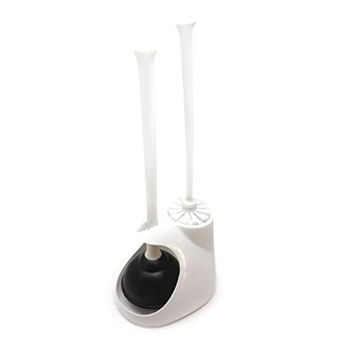 PLN07 Toilet Plunger, 4-1/2" Cup 4" Brush and Caddy, Black/White