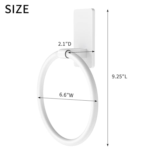 STWWO Hand Towel Holder Adhesive, Round Towel Ring for Bathroom RV, White | for Bath RV Kitchen, Self Adhesive Wall Mounted, No-Drill Stick On Renter Friendly - color: White