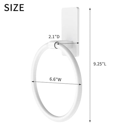 STWWO Hand Towel Holder Adhesive, Round Towel Ring for Bathroom RV, White | for Bath RV Kitchen, Self Adhesive Wall Mounted, No-Drill Stick On Renter Friendly - color: White