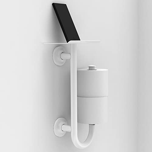 3-in-1 Stainless Steel Double Toilet Paper Holder with Heavy Duty Grab Bar and Top Shelf for Wet Wipes, Napkins, Phone, Pad. (White, Left-Hand) - color: White, size: Left-Hand