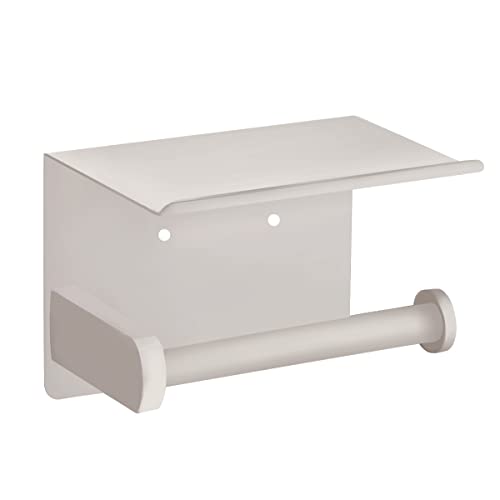 VAEHOLD Self Adhesive Toilet Paper Holder with Phone Shelf SUS 304 Stainless Steel Wall Mounted Toilet Paper Roll Holder - Rustproof and Bathroom Washroom Tissue Roll Holder with Shelf -Beige - color: Beige