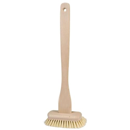 Redecker Tampico Fiber Bathtub Brush with Extra-Long Untreated Beechwood Handle, 14-3/4 inches, Angled Design, Natural Bristles, Hanging Loop for Storage, Made in Germany