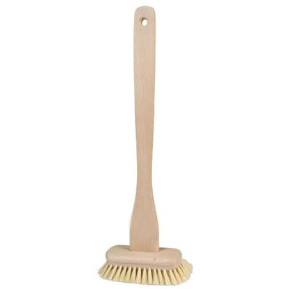 Redecker Tampico Fiber Bathtub Brush with Extra-Long Untreated Beechwood Handle, 14-3/4 inches, Angled Design, Natural Bristles, Hanging Loop for Storage, Made in Germany