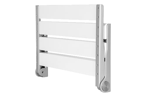 18" Wall Mounted Shower Seat for Adults | Shower Bench Wall Mount for Inside Shower, Fold Down Shower Seat, Shower Seats for Adults - color: White & Aluminum Alloy & Silver