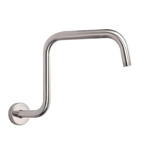 S Shaped Shower Arm, High Rise Shower Head Extension Pipe Standard 1/2" Connection with Flange, Awesome Shower Experience-Stainless Steel Bathroom Accessory(13 Inch Z-S Shape, Brushed Nickel) - color: Brushed Nickel, style: 13" Z Shape