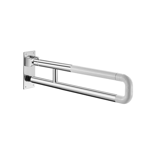 27.6 INCH Toilet Safety Rails, Disabled Flip-Up Bathroom Grab Bar, Toilet Handrails Hand Grips Handle Shower Assist Aid, Handicap Grab Bars for Elderly(Gray:White) - color: White