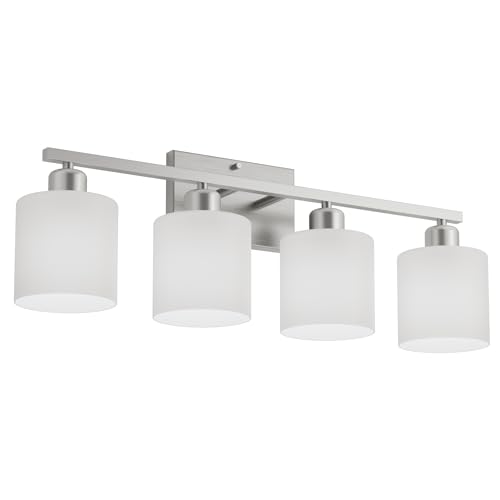 Bathroom Lights Over Mirror Brushed Nickel, Anti-Rust 4-Light Bathroom Vanity Light Fixtures, Modern 24Inches Wall Sconces E26 Base, Milky White Glass Shades, Bulbs Not Included - color: Brushed Nickel-4 Light