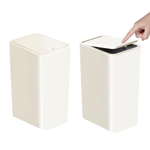 TIPGO Bathroom Trash Can with Lid, 10 Liter/ 2.6 Gallon Slim Garbage Can, Small Trash Bin Waste Basket with Pop-Up Lid for Kitchen, Bedroom, Living Room, Office (2 Pack, White) - color: White, size: 2 Pack
