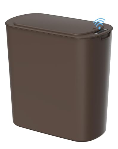 Cesun Automatic Motion Sensor Bathroom Trash Can with Lid, 2.6 Gallon Touchless Trash Bin, Smart Plastic Slim Garbage Can Small Brown Wastebasket for Toilet, Office, rv, Bedroom, Living Room | Motion Sensor, Plastic, Touchless, Odor Control, Smart Garbage