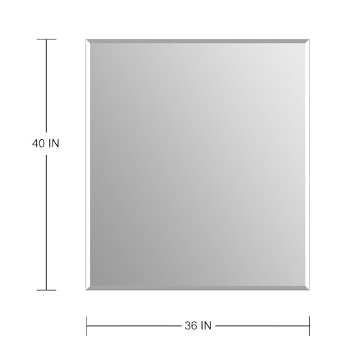 Ruomeng Frameless Mirror for Wall, 40x36 Inch Bathroom Vanity Mirror Farmhouse, Large Rectangle Mirror with Beveled Edge, Tempered Glass, Hangs Horizontally or Vertically - size: 40"L x 36"W