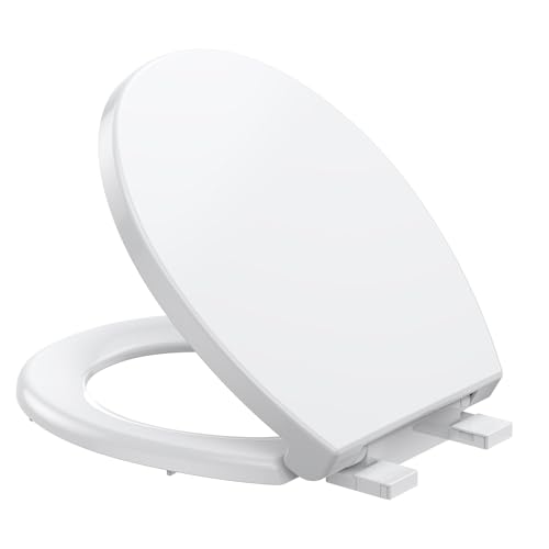 GarveeTech Toilet Seat, Round Toilet Seat, Quick-Release Structure Toilet Seat, Quick-Attach Hardware & Full Flat With Grip-Tight Bumpers, Quiet-Close Seat, White - size: 17 Inch
