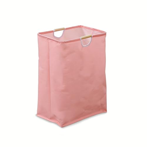 Collapsible Laundry Hamper Bag with Wooden Handles - 55L/14.5 Gallon Large Capacity Waterproof Oxford Cloth Storage Basket, Freestanding No Wire Frame, for Dorm Room, Bedroom, Bathroom (Large-Pink) - size: Large-Pink