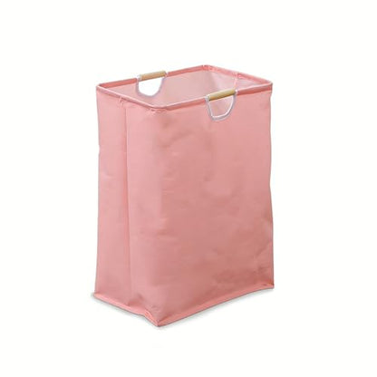 Collapsible Laundry Hamper Bag with Wooden Handles - 55L/14.5 Gallon Large Capacity Waterproof Oxford Cloth Storage Basket, Freestanding No Wire Frame, for Dorm Room, Bedroom, Bathroom (Large-Pink) - size: Large-Pink