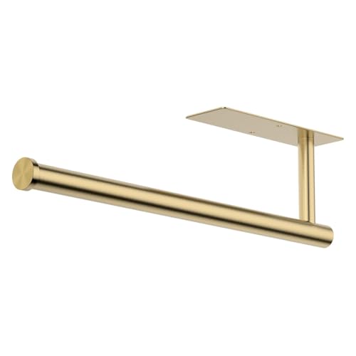 Paper Towel Holder Under Cabinet, Self-Adhesive,No Drilling, Stainless Steel, Wall-Mounted for Kitchen and Bathroom, Easy Install, Durable, Space-Saving, Ideal for Home, RV (Gold, 1 Pack) - color: Gold