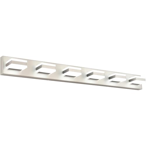SOLFART LED Modern Bathroom Vanity Lights Over Mirror Fixture Brushed Nickel Vanity Light 6 Light LED Nickel Wall Light ETL Listed - color: Brushed Nickel,6000K & 100% -0% Dimmable Brightness, size: 6- Light,46Inch