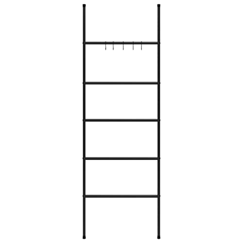 5-Tier Towel Ladder Rack, Wall Leaning Blanket Holder for Bathroom Bedroom Living Room, Modern Decorative Iron Storage Organizer, 68.9 Inches Tall, Black