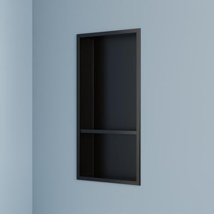 DeerValley Stainless Steel No Tile Needed Shower Niche for Bathroom Storage ，Recessed Wall Niche,Double Shelves(Matte Black, 12 * 24 in)