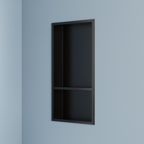 DeerValley Stainless Steel No Tile Needed Shower Niche for Bathroom Storage ，Recessed Wall Niche,Double Shelves(Matte Black, 12 * 24 in)