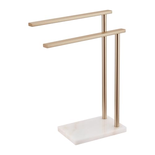 Hand Towel Bars for Bathroom Vanity Countertop 2-Tier Towel Rack Holders Stand with Heavy Marble Base Thicken Steady, Champagne Bronze Stainless Steel AN7003CPG - color: Champagne Bronze, size: 2-Bar