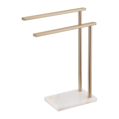 Hand Towel Bars for Bathroom Vanity Countertop 2-Tier Towel Rack Holders Stand with Heavy Marble Base Thicken Steady, Champagne Bronze Stainless Steel AN7003CPG - color: Champagne Bronze, size: 2-Bar