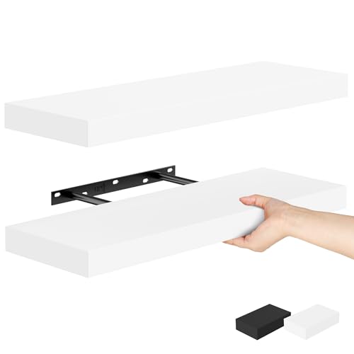 Bellsal Floating Shelves for Wall, White Engineered Wood Wall Shelf Set of 2, 24" Walls Mounted Floating Shelf for Kitchen, Living Room, Bedroom, Bathroom Storage, Book Shelf for Home Decor - color: White, size: 2 pcs: 23.6*6.7