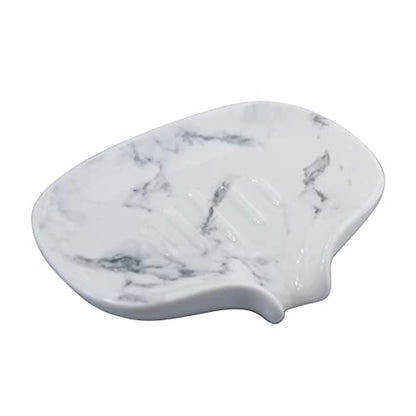 Ceramic Marble Texture Soap Dish, Self Draining Slot, Portable for Shower, Bathroom & Kitchen Sink - color: Marble Ceramic