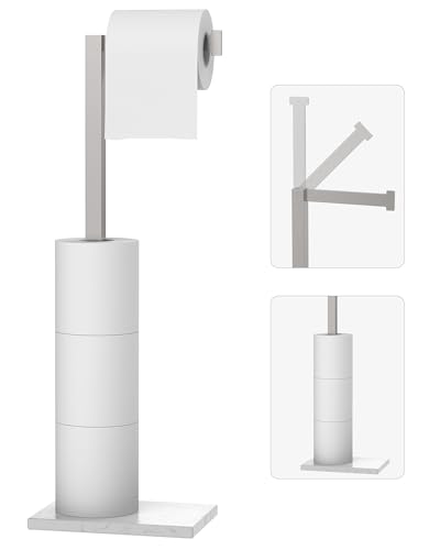 Freestanding Toilet Paper Holder Stand Brushed Nickel Tissue Roll Holder | SUS 304 Stainless Steel Rustproof 22 Inch Rotating Bathroom Toilet Paper Stand for 4 Rolls with Marble Base by HOMEMYSTIQUE - color: Brushed Nickel
