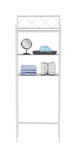 J&V TEXTILES 3-Shelf Bathroom Organizer Over The Toilet, Bathroom Spacesaver (White)* - color: White
