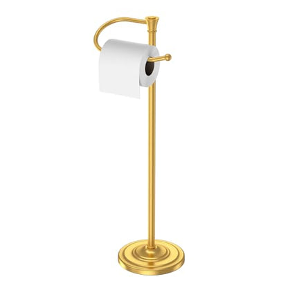 Toilet Paper Holder Free Standing, 25” H Stainless Steel Brass Gold Toilet Paper Stand, Weighted Base Floor Tissue Roll Holder for Bathroom,Toilet Roll Stand - color: Brass Gold
