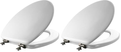 MAYFAIR 1844BNA 000 Toilet Seat with Brushed Nickel Hinges will Never Come Loose, ELONGATE, White - Brushed Nickel (Pack of 2) - size: Elongated (Pack of 2), style: Brushed Nickel Hinge