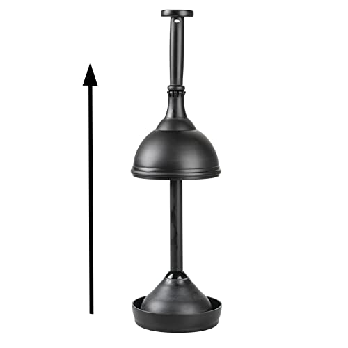 mDesign Plastic Toilet Plunger with Lift & Lock Cover Set, Compact Discreet Freestanding Storage Caddy Holder for Bathroom, Powder Room, Modern Design - Heavy Duty - Hyde Collection, Black - color: Black