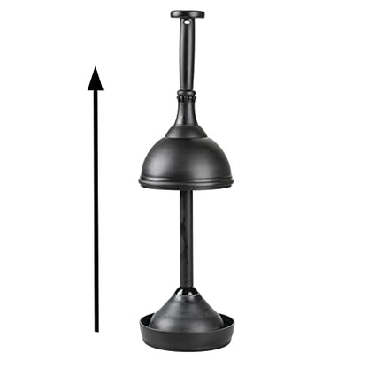 mDesign Plastic Toilet Plunger with Lift & Lock Cover Set, Compact Discreet Freestanding Storage Caddy Holder for Bathroom, Powder Room, Modern Design - Heavy Duty - Hyde Collection, Black - color: Black