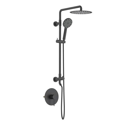 KIBI Circular Rain Shower Column, 2-Function, Solid Brass, Matte Black | 10in Rain Head Plus 3-Mode Handheld, Height-Adjustable, Brass Rough-in Valve, Pressure Balance, Wall-Mounted, KSC403 - color: Matte Black