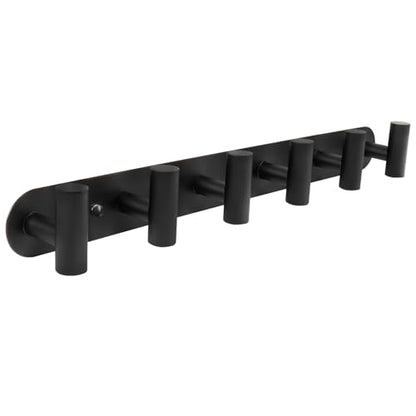 Wall Mounted Coat Hook Rack with 6 Heavy Duty Stainless Steel Hooks for Hanging Clothes, Jackets, Towels - Matte Black - color: Matte Black, size: 6 Hook